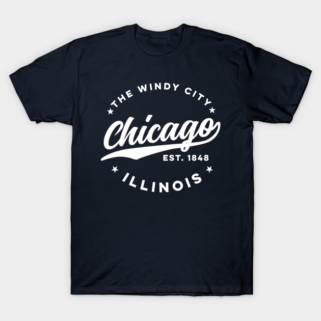 The Windy City Chicago (White Text) T-Shirt by DetourShirts